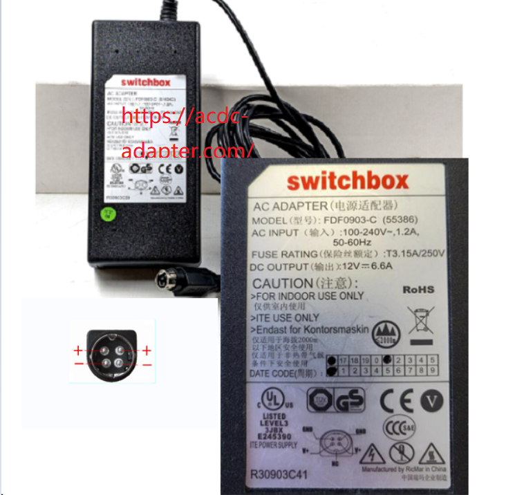 New Switchbox FDF0903-C(55386) 12V DC 6.6A 4pin AC Adapter - Click Image to Close